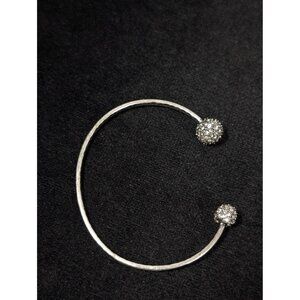 Ann Taylor LOFT Distressed Silver Tone Hammered Crystal Ball Cuff Bracelet 6" Da